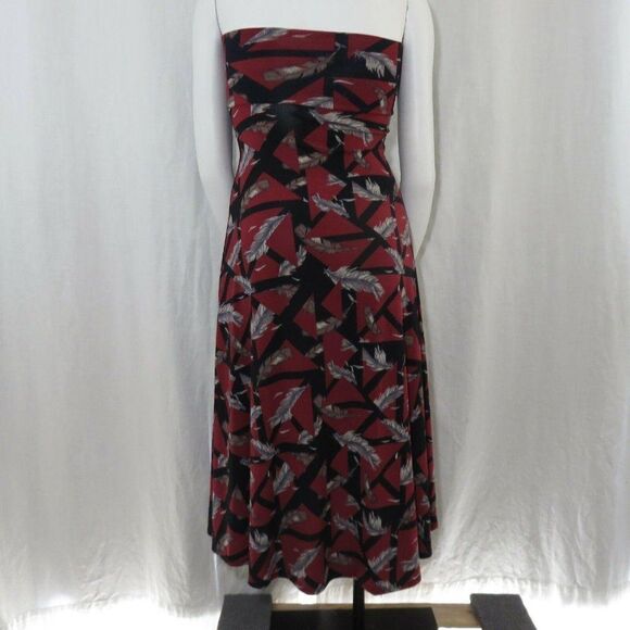 New LuLaRoe Burgundy Black Gray Feather Print 2XS XXS Maxi Skirt Long Made USA - Picture 8 of 11